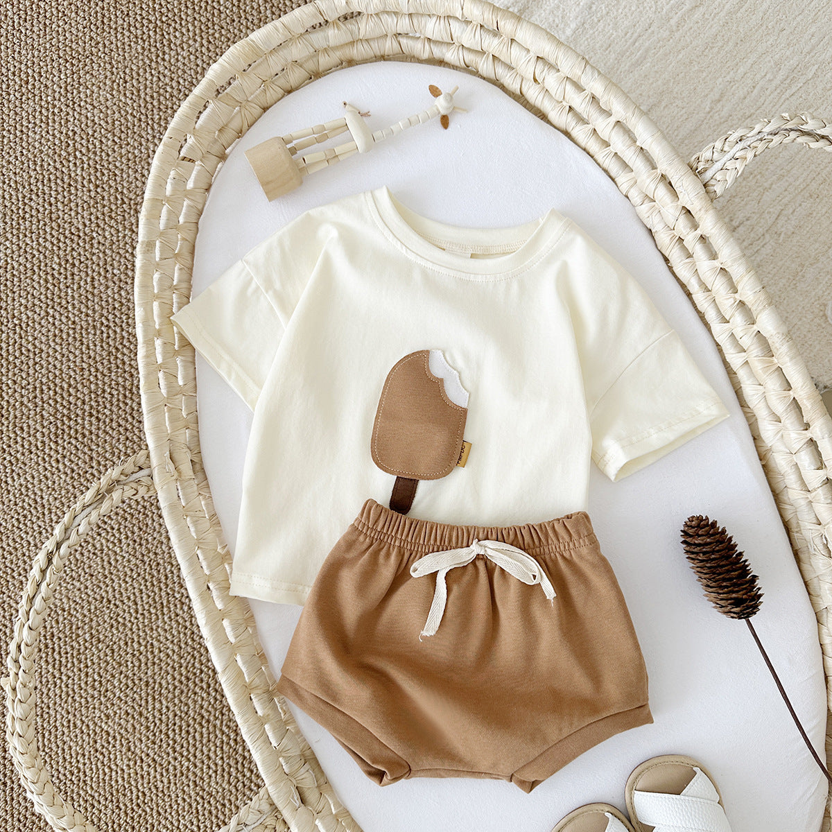 Girls' Casual Round Neck ice cream set