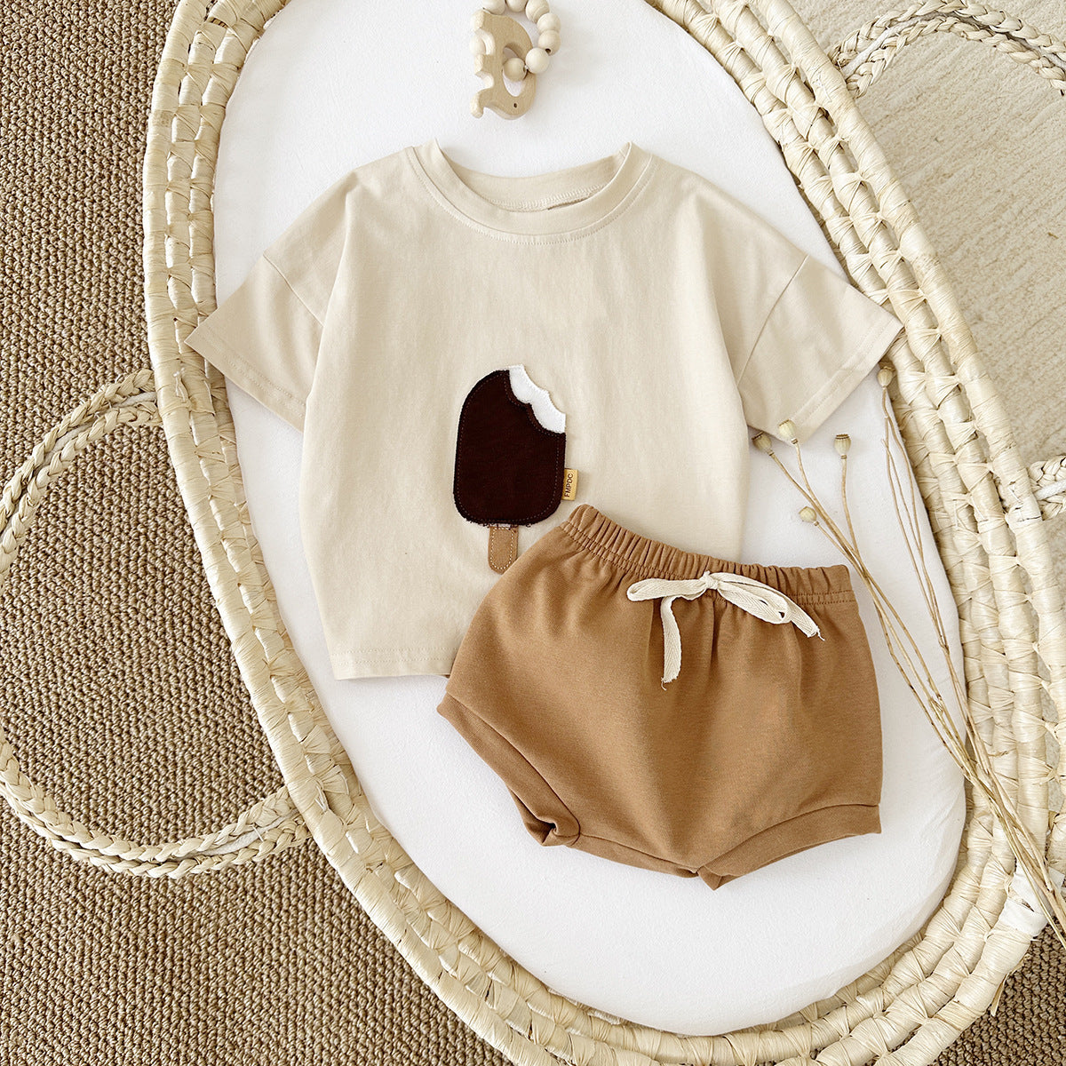 Girls' Casual Round Neck ice cream set
