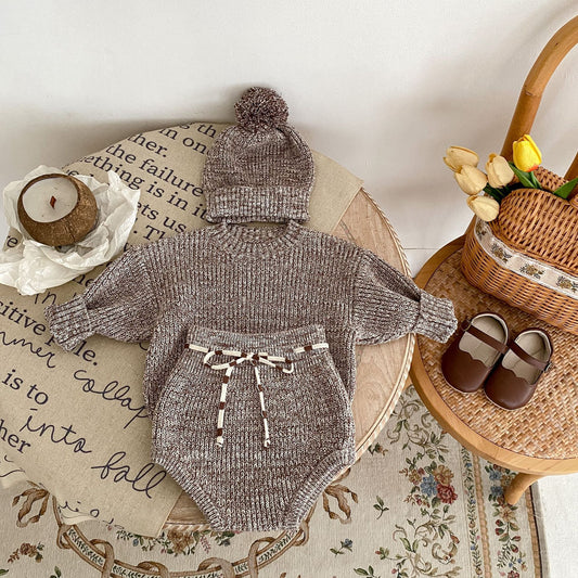 Infant Baby Girl Mixed Color Thick Pullover 3-piece Set