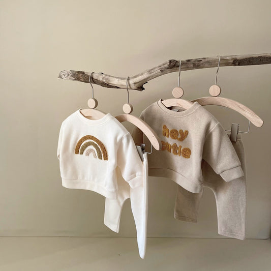 Spring And Autumn Newborn Alphabet Long Sleeve Two-piece Suit