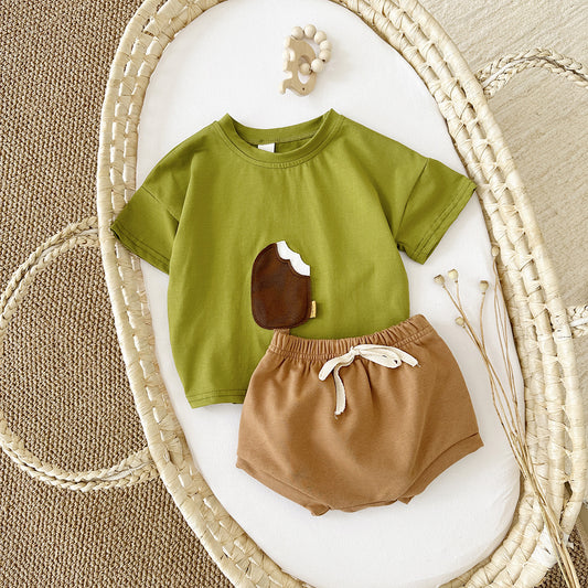 Girls' Casual Round Neck ice cream set