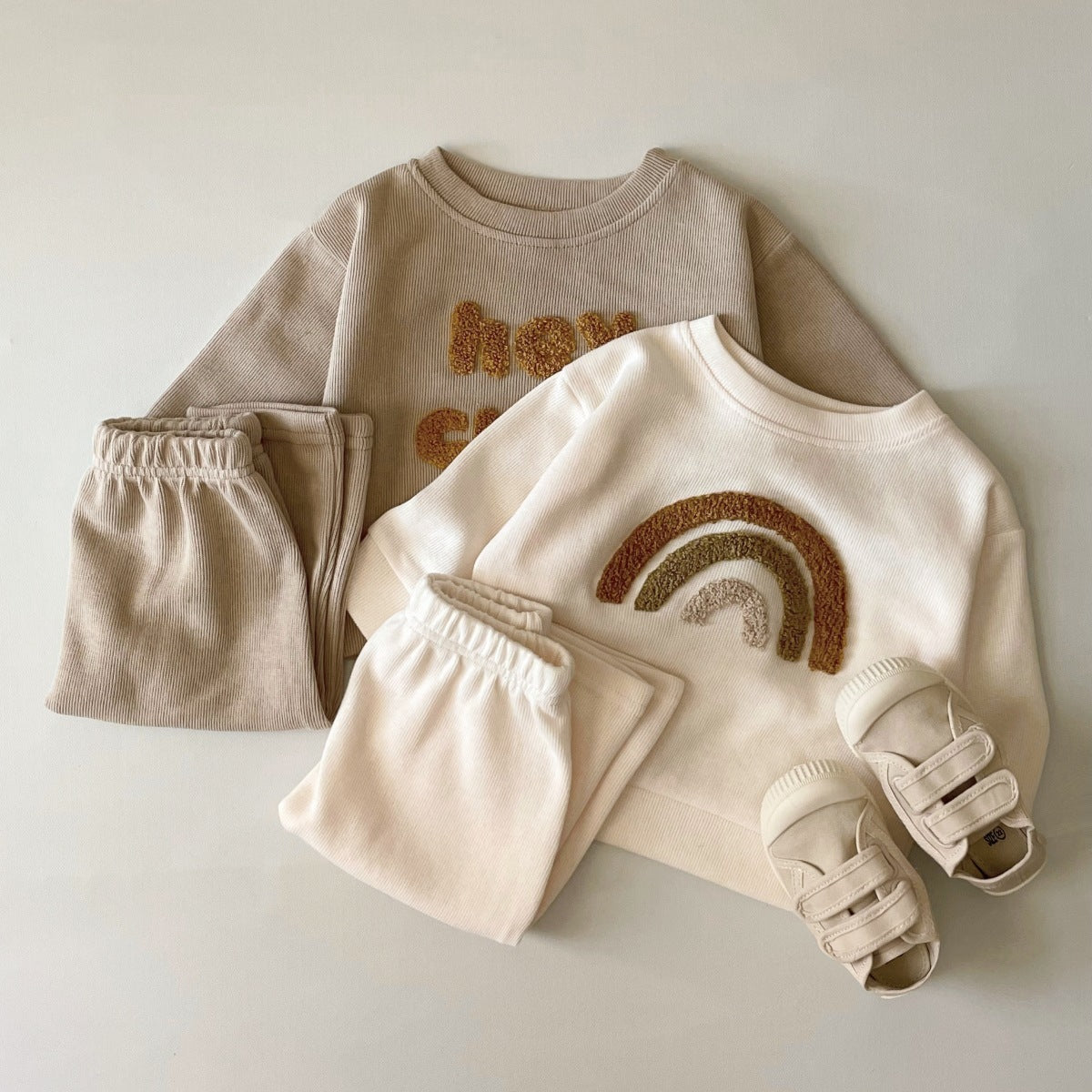 Spring And Autumn Newborn Alphabet Long Sleeve Two-piece Suit
